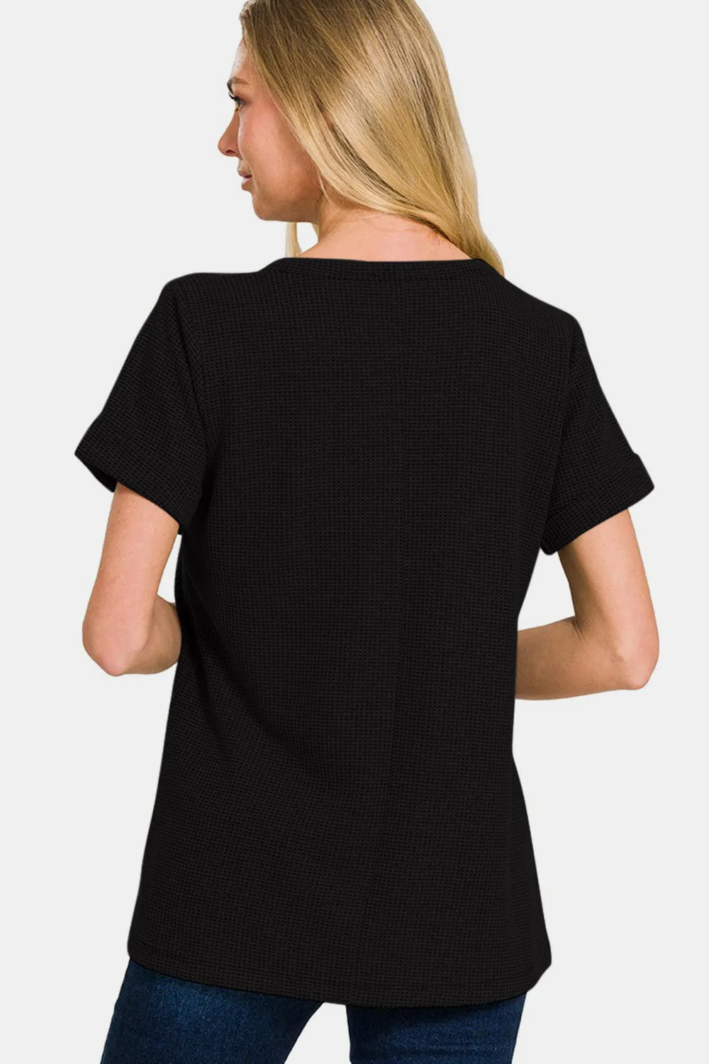 Women's Zenana Notched Short Sleeve Waffle T-Shirt