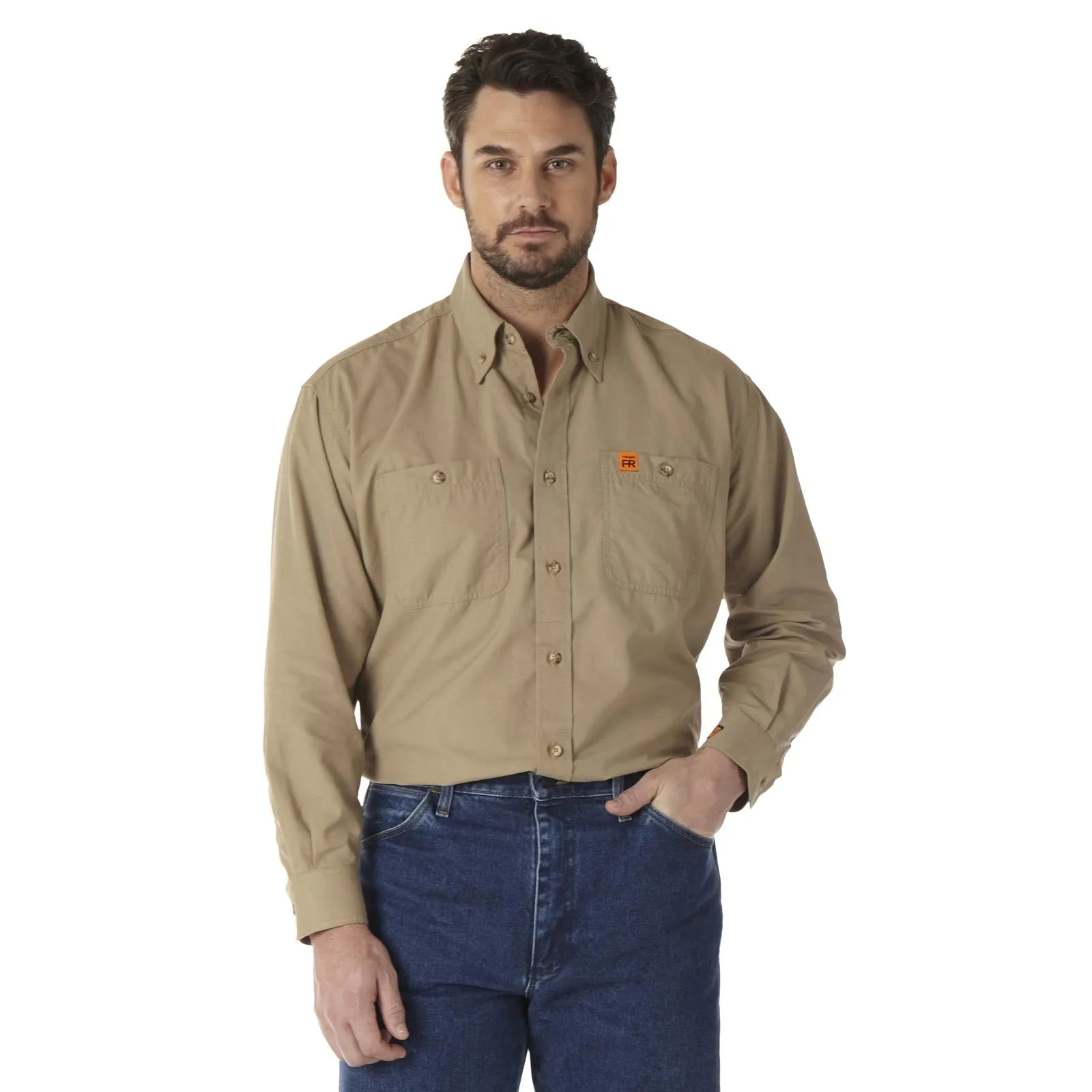 Wrangler FR FR Flame Resistant Twill Workshirt, FR3W01, Grey, Khaki, Navy, Light Blue