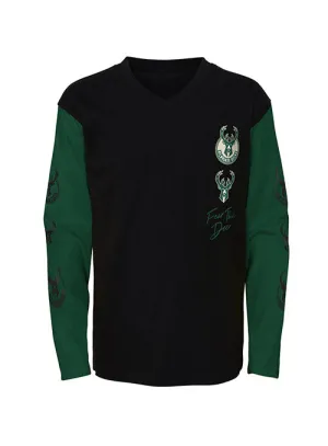 Youth Outerstuff Sleeve Hits Milwaukee Bucks Long Sleeve T-Shirt